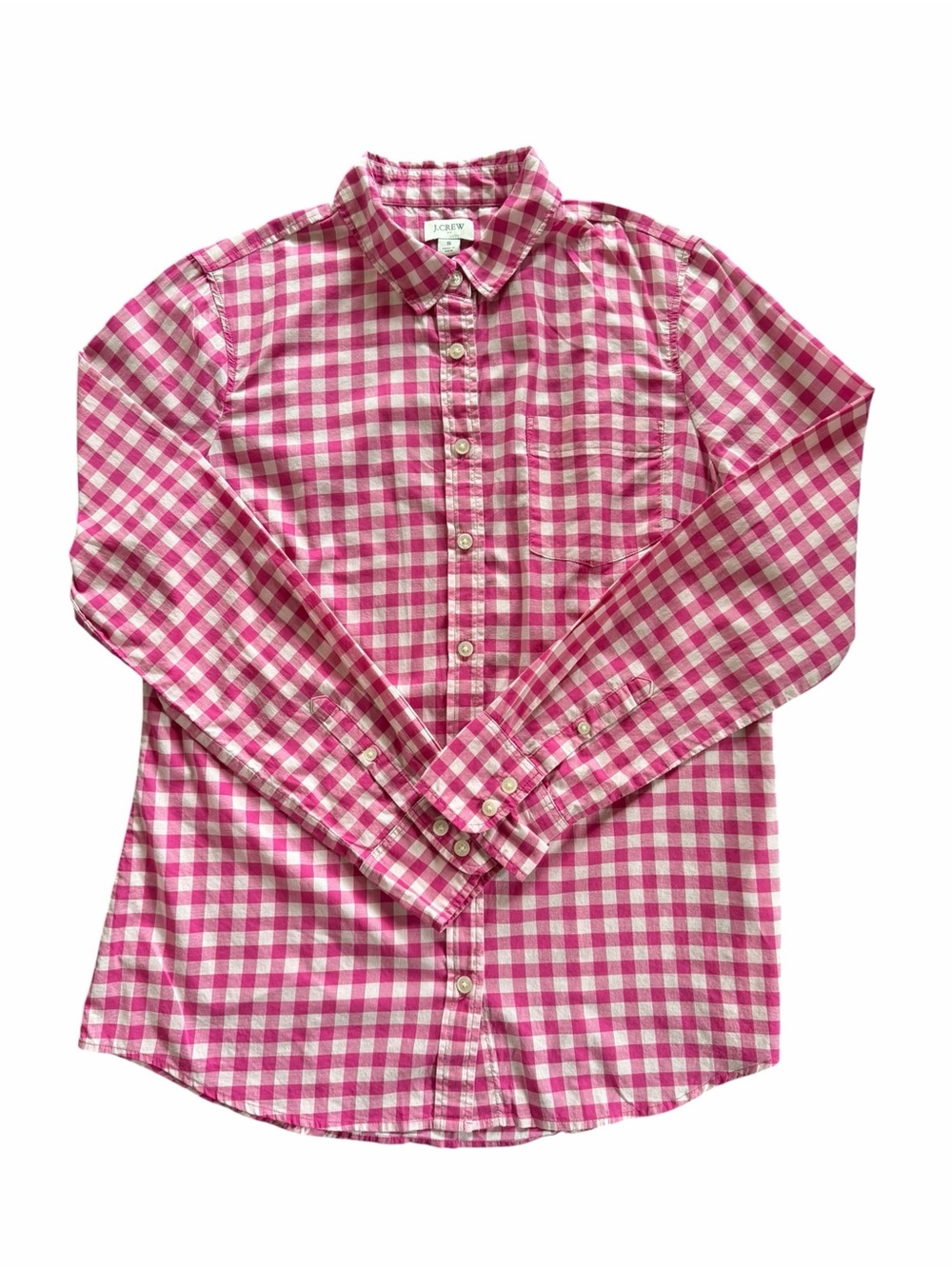 J.Crew Factory Pink & White Gingham Button Down Shirt Sz S